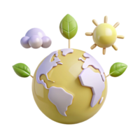 3D Globe with Sun, Cloud, and Leaves png