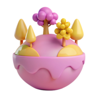 3D Cartoon Render of a Pink and Yellow Planet with Trees png