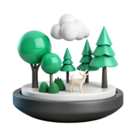 3D Rendered Miniature Forest Scene with Deer and Cloud png
