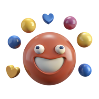 Smiling 3D Emoji with Surrounding Hearts and Spheres png
