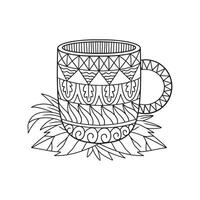 relief - A cup with ethnic pattern for coloring page. A Stress-Relief For Adults And Children vector
