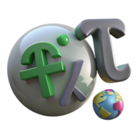 3D Rendered Symbols Green Cross, Purple Slash, Gray Pi, and Globe png