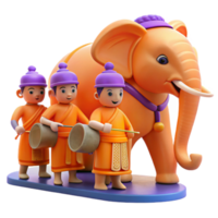 Orange Elephant and Three Monks with Drums png