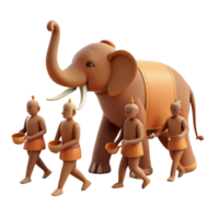 3D Rendering of Monks and Elephant with Bowls png