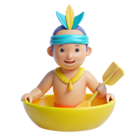 Smiling Cartoon Character in a Canoe with a Paddle png