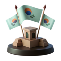 3D Render of a Small Building with Flags png