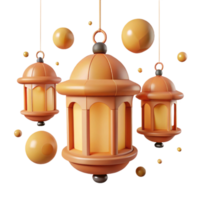 3D Rendered Ramadan Lanterns with Glowing Lights png
