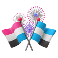 Celebrating with Fireworks and Flags png
