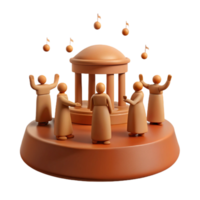 Singing Figures Around a Structure with Musical Notes png