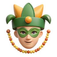 Smiling 3D Character Wearing a Jester Hat and Mask png