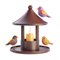 3D Render of Birds on a Bird Feeder with a Hanging Candle png