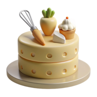 Whimsical 3D Render of a Cheese Cake with Cupcake, Carrot, and Whisk png