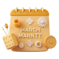 3D Calendar Illustration with Spring Flowers png