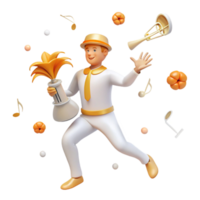 3D Cartoon Character Juggling with Musical Instruments and Objects png
