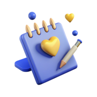 3D Render of a Notepad With a Heart and a Pencil png
