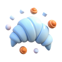 3D Rendered Croissant with Floating Spheres and Cubes png