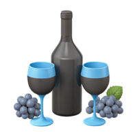 Wine Bottle with Two Glasses and Grapes png