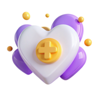 3D Render of a Heart with a Plus Sign png