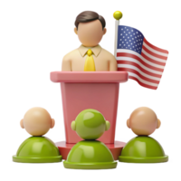 3D Illustration of a Speaker Addressing a Small Audience with an American Flag Displayed png