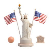 Statue of Liberty with American Flags and a Small Building png