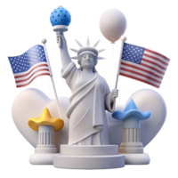 Statue of Liberty 3D Render with Flags and Balloons png