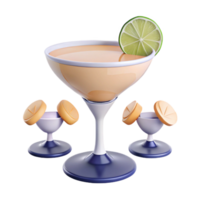 Cocktail with Lime Garnish and Small Glasses png