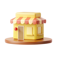 3D Render of a Yellow Store with Red and White Striped Awning png