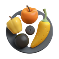 3D Render of Assorted Fruits and Vegetables on a Plate png