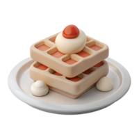 3D Render of Stacked Waffles with Whipped Cream and a Cherry png