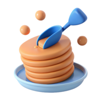 3D Render of a Stack of Pancakes with a Blue Scoop png