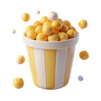 Yellow and White Striped Popcorn Bucket with Floating Kernels png
