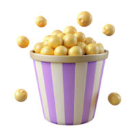 3D Render of a Purple and White Striped Popcorn Bucket with Popcorn Flying Out png