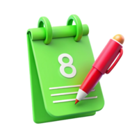 Green Notepad with Red Pen and Number Eight png
