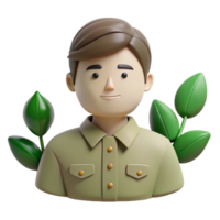 3D Cartoon Man with Green Leaves png