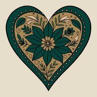 Elegant floral heart design in a folk art style with intricate patterns vector