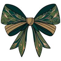 Elegant ornamental bow with intricate foliage design in green and gold hues vector