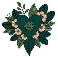 Floral heart with leaves and flowers in illustration style vector