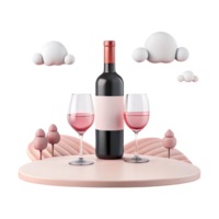 Wine Glasses and Bottle on a Pink Table with Clouds png