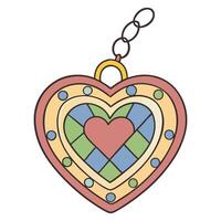 Colorful heart shaped keychain with geometric patterns and polka dots vector