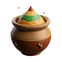 3D Render of Clay Pot with Spilling Colorful Conical Lid png