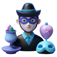 Mysterious Character with Hat, Mask, and Magic Objects png