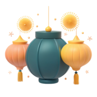 3D Render of Decorative Lanterns with Tassels and Abstract Patterns png