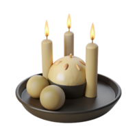 3D Render of Candles and Orbs on a Tray png