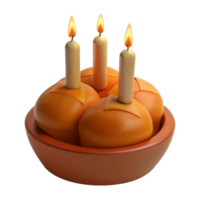 Three Burning Candles on Round Objects in a Bowl png