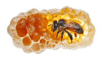 close-up of a honeybee pupa inside wax cell with intricate honeycomb details on isolated background png