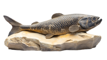 exquisitely preserved ancient fish fossil with intricate scale details and full body structure on isolated background png