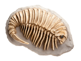 close-up of a trilobite fossil in stone showing detailed exoskeleton on isolated background png