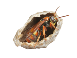 pupa of a wasp attached to a nest cell with its developing wings on isolated background png