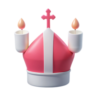 3D Render of a Papal Hat with Cross and Candles png