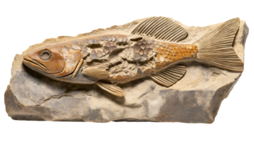 ancient fossilized fish perfectly preserved in stone on isolated background showcasing detailed scales and skeletal structure png